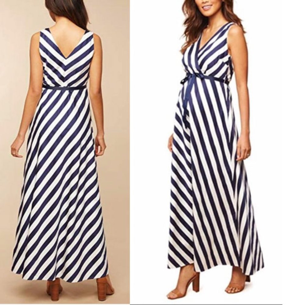 Striped Maternity Maxi Dress in Navy and White